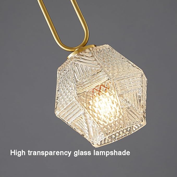 Modern Gold Hexagonal Pendant Light Contemporary Clear Glass Pendant Lamp Minimalist Bedside Hanging Lamp for Kitchen Island Bedroom Bedside Accent Lighting