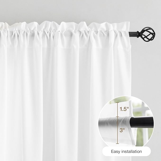 Anmao Non-See-Through Bright White Privacy Semi Sheer Curtains for Living Room 96 Inch Length 2 Panels Set, Light Filtering That Let Light In Rod Pocket Window Drapes for Bedroom, 52W x 96L,Pure White