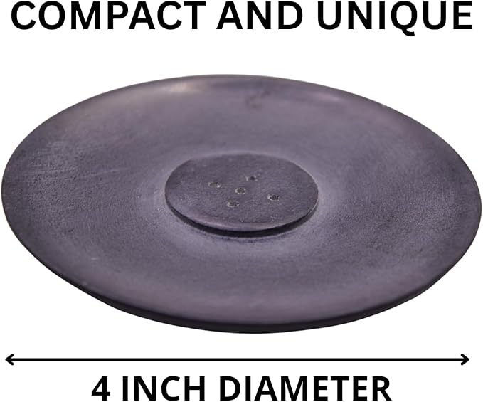Handmade Natural Grey Marble Incense Stick Holder - Round Incense Burner With Multiple Holes For Incense Sticks. Decorative Ash Catcher For Home and Office Decor. (4 inch Diameter, Grey)