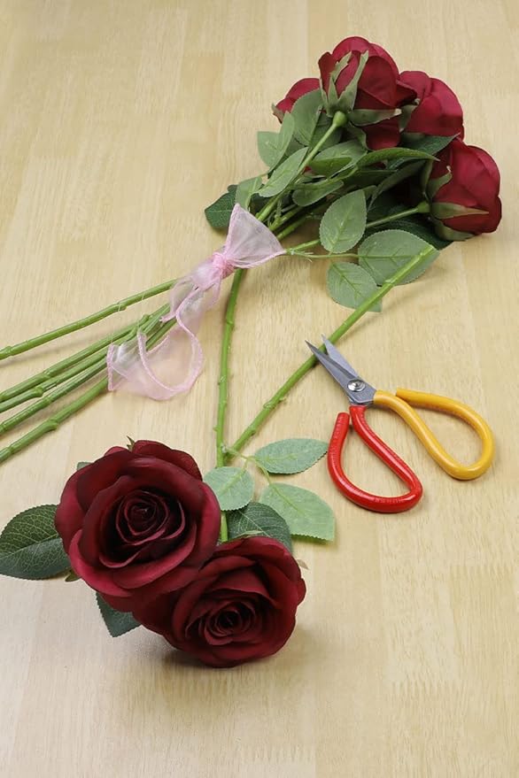 Artificial Rose Flower Artificial Flowers Flower with Long Stem Silk Roses Bouquet for Wedding Bridal Shower Party Home Decoration (Burgundy, 30 Pcs)