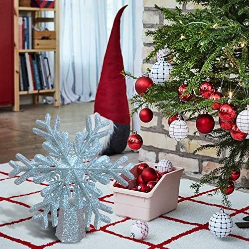 Christmas Tree Topper with 3D Snowfake Projector,fohuas LED Rotating Snowflake Xmas Festival Ornament Light Lamp,Glitter Sparkling Hollow Lighted Silver White Snow Tree-top Decoration