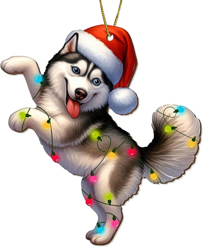 2-Sided Printed Funny Husky Wooden Christmas Ornaments, Keepsake for Women, Men and Friends, Husky Dog Christmas Tree Hanging Decorations