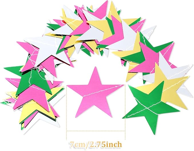 Patelai Glitter Star Garland Banner 2026 New Years Decor 130 Feet Star Hanging Banner Twinkle Backdrop for Birthday Classroom Wedding Christmas Party Supplies(Green,Pink,Gold,Silver)