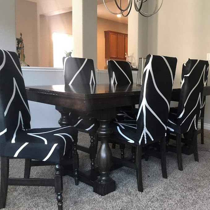 SearchI Dining Room Chair Covers Set of 6, Stretch Parsons Chair Slipcovers Super Fit Spandex Removable Washable Kitchen Chair Protector Cover for Dining Room, Hotel, Ceremony (Black)