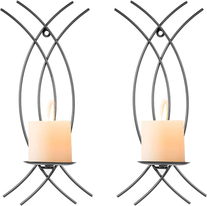 Black Wall Sconce Set of 2, Metal Candle Holder,Modern Hanging Decoration for Living Room, Farmhouse,Wall Mounted Candelabra with Minimalist Lines,Gothic Antique Decor