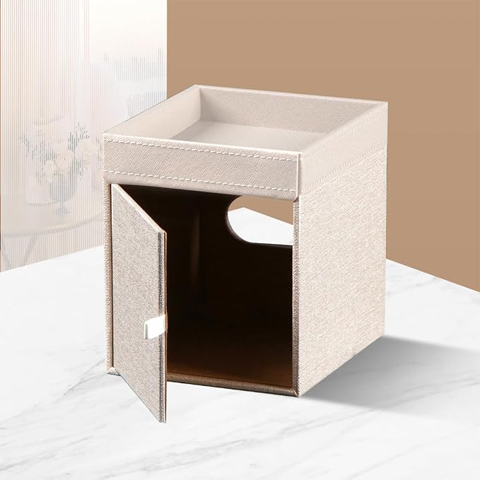 PU Leather Square Tissue Box Cover with Storage Tray,Modern Decorative Tissue Holder for Bathroom Vanity Night Stands, Office Desk,Stylish Tissue Holder for Home & Office Décor
