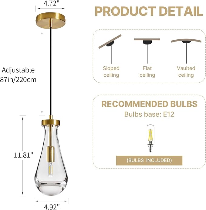 Raindrop Pendant Lights Kitchen Island: 2 Pack Crystal Gold Teardrop Hanging Light Fixtures over Dining Room Table - Modern Brass Glass Tear Drop Ceiling Pendants Chandelier Bedroom Bathroom Lighting