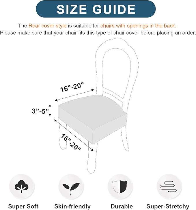 Genina Waterproof Seat Covers for Chairs,Set of 2 Dining Room Chair Seat Covers for Kitchen,Stretch Jacquard Removable Washable Dining Chair Slipcovers Protectors with Rear Covers, White