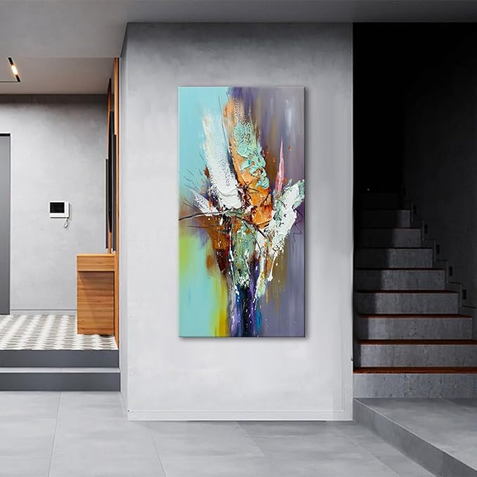 zoinart Hand Painted Textured 3D Wall Art 24x48 Inches Colorful Oil Paintings Abstract Large Canvas Wall Art for Home Decorations