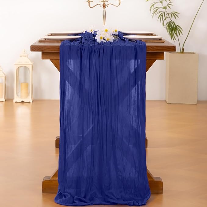Socomi 3pcs Royal Blue Valentine's Day Cheesecloth Table Runner Boho Rustic Gauze 120 inch 10FT Cheese Cloth Runner for Wedding Party Baby Shower Birthday Home Decor Holiday Decorations