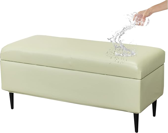 CRFATOP Waterproof PU Ottoman Stool Cover Stretch Folding Storage Footstool Bench Slipcovers Upholstered Foot Chest Chair Covers Washable Entryway Furniture Protector with Elastic Bands,M,Green