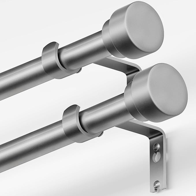 Oneach 2-Pack Heavy Duty Curtain Rods for Windows 28 to 48 Inch, 1 Inch Pole Adjustable Curtain Rod with Easy Installation and Modern Design (Silver, 16 to 60 Inch)