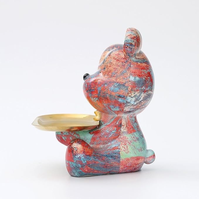Bear Statue Resin Tray Animal Sculpture, Sitting Bear for Home Decor and Office, Suitable for Bedroom, Living Room, Office on Table, Desktop, Shelves and Cabinet (Splash 2)