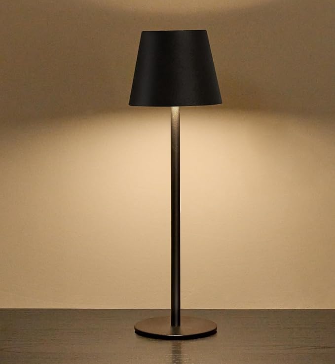 Cordless Table Lamp, Portable Battery Operated Lamp with 3 Color Temps and Stepless Dimming, Rechargeable Table Lamp for Dinner, Desk, Cafe, Outdoor (Black)