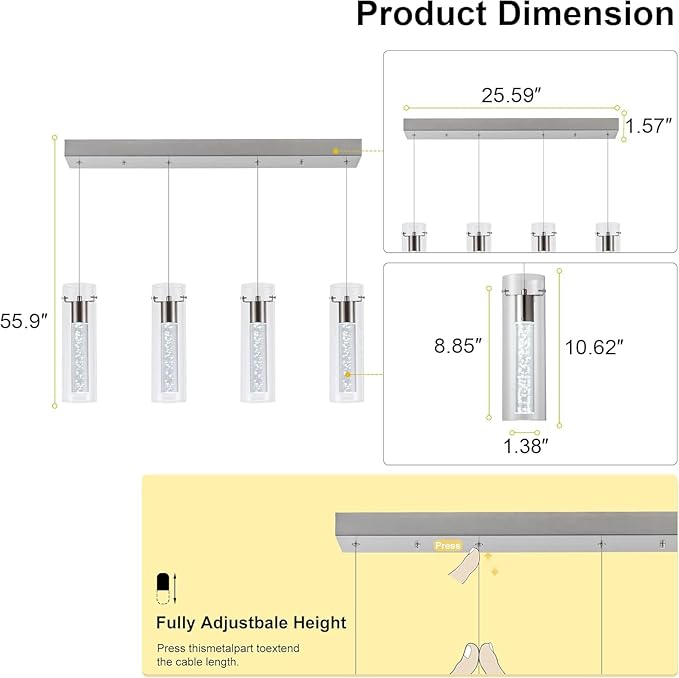 Pendant Lights Kitchen Island with Remote, 3000K-6000K Dimmable LED Brushed Nickel Pendant Light Fixtures, Modern Kitchen Pendant Lighting Over Island for Dining Room & Bar Counter
