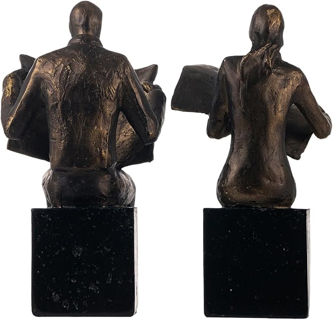 Lukitas Decorative Newspaper Reader Bookends, Heavy Duty Book Holder Non-Slip, Vintage Home Décor Accessories for Study Office Bookshelf, Bronze, Resin, 1Pair/2Piece 8''