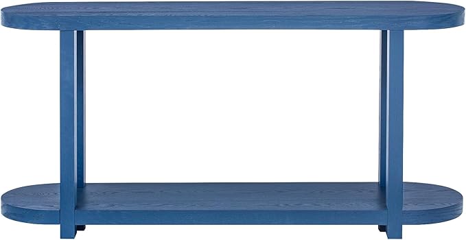 Modern Minimalist Console Table Entryway Table with Streamlined Desktop Design, 63'' Long Ash Veneer Curved Accent Sofa Table for Living Room Hallway Foyer Corridor (Navy Blue-VE)