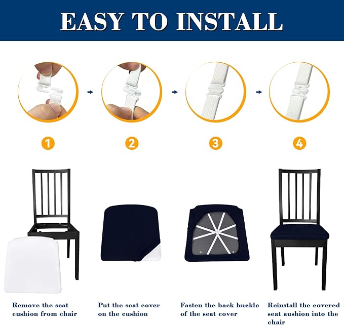 Dining Chair Seat Covers, Washable Dining Room Chair Seat Covers Set of 8, Removable Kitchen Seat Covers Chair Covers for Dining Chairs