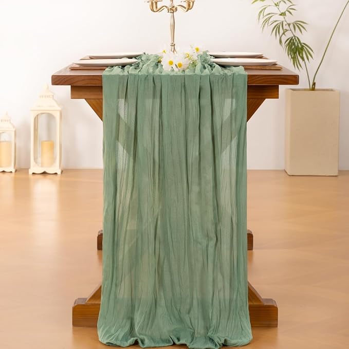 Socomi 6pcs Sage Green Cheesecloth Table Runner Valentine's Day Boho Rustic Gauze 120 inch 10FT Cheese Cloth Runner for Wedding Party Baby Shower Home Decor Holiday Decorations