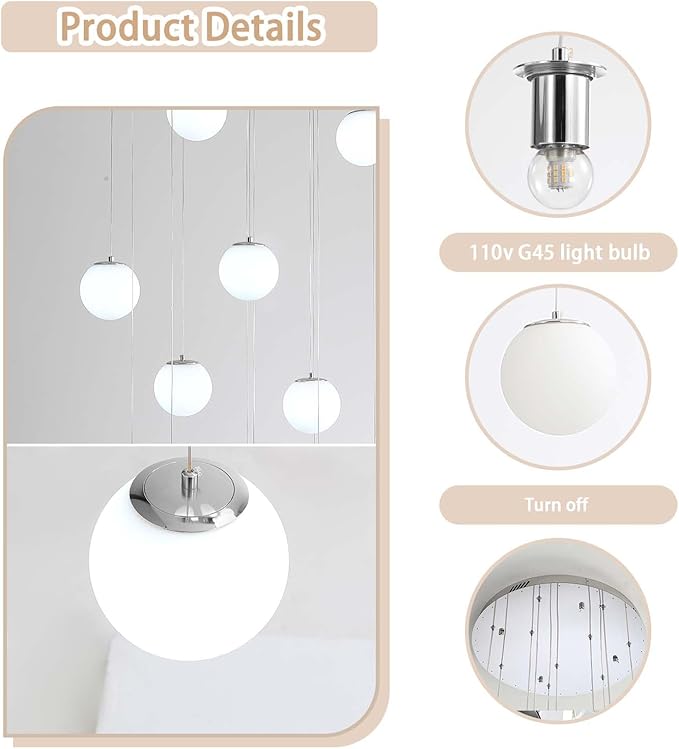 Modern Kitchen Island Lighting Linear Chandeliers for Dining Room 4-Light Glass Globe Hanging Pendant Light Rectangular Chandeliers for Living Room Hallway Bedroom