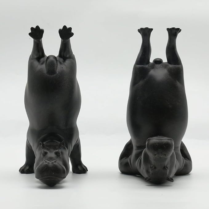 Lukitas Upside Down Hippo Decorative Bookends, Non-Slip Book Holders, Whimsical Animal Ornaments for Office Home Bookshelf Decor, Black, Resin 8.5''