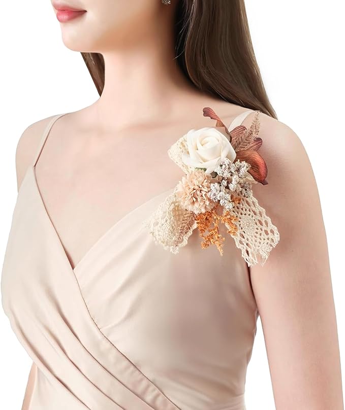 TINGE TIME Artificial Shoulder Corsages Flowers, Set of 2, Mother of The Bride Floral Corsage for Wedding Ceremony Anniversary Formal Dinner Party (Burnt Orange & Earth)