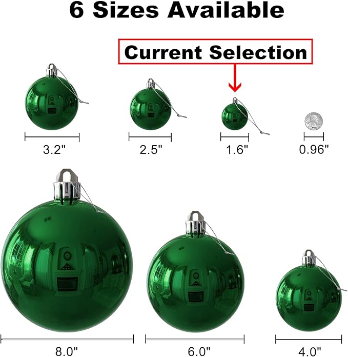 GameXcel Christmas Balls Ornaments for Xmas Tree - Shatterproof Christmas Tree Decorations Small Hanging Ball Green 1.6 Inch x 36 Pack