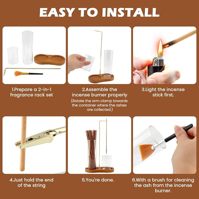 2-in-1 Wooden Incense Holder & Burner – Ash Catcher, Brush, Storage & Anti-Ash Flying | Ideal for Meditation, Yoga, Spa & Home Decor – Modern Vertical Incense Stick Holder