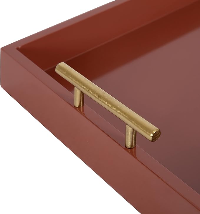 Kate and Laurel Lipton Decorative Modern Rectangular Tray; 16.5 x 12.25; Red and Gold; Chic Serving Tray for Storage; Organization; and Display