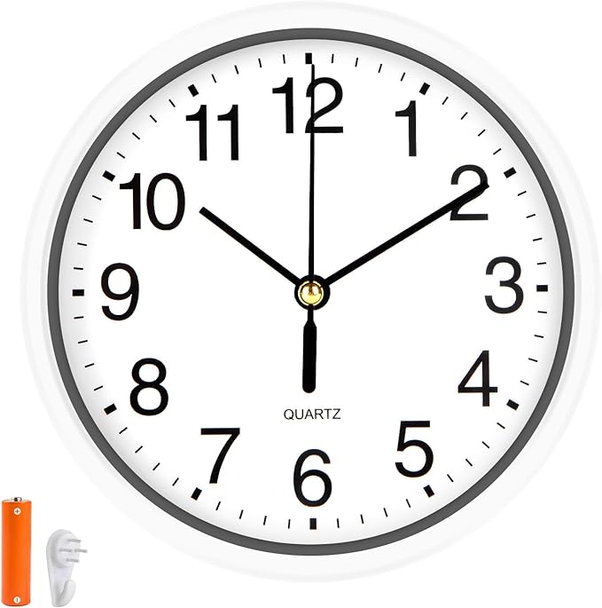 Silent Wall Clock Non Ticking, 6 Inch Wall Clocks Battery Operated, Small Analog Clock for Bedroom Home Office Kitchen Bathroom School, Easy to Read(White)