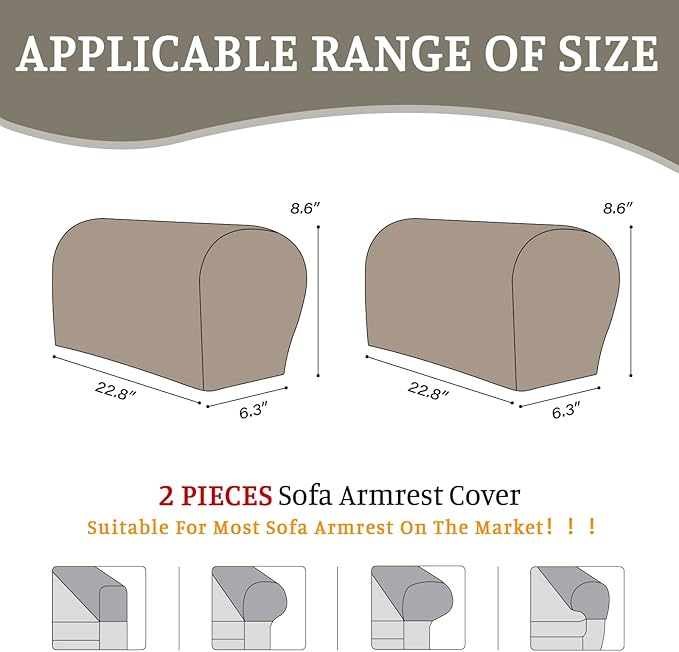 Sectional Couch Covers for Sofa Cushion L Shaped Couch Cover Washable Soft Couch Cushion Covers Stretch Sofa Slipcovers(2-Piece for Sofa Armrest Cover, Khaki)