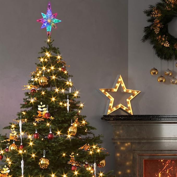 LAMPHOME 12" 11LED Tree Top,Bethlehem Star Multi, Lighted Christmas Tree Topper