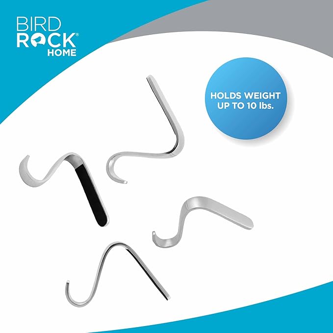 BIRDROCK HOME Christmas Stocking Mantel Hooks - Metal Fireplace Hanger with Non-Slip Pads - Holds Up to 10 lbs - Ideal for Hanging Stockings & Holiday Decor - 4 Pack, Mantel Hooks (Royal Silver)