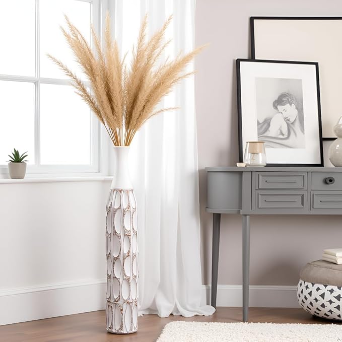 27.5" Vase - White Vases for Home Decor, Tall Cylinder Slim Neck Floor Vase for Modern Rustic Home Decor for Living Room, Wedding, Office, Resin Tall Vases