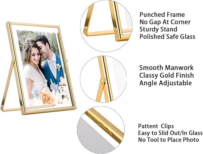 Gold 10x12" Floating Frame for Picture(5x7'',7x9'',8x10''),Adjustable Tabletop/Shelf floating picture frame 8x10'',Classy Gift Choice for Wedding,Thanksgiving,Christmas,Home or Office Decor