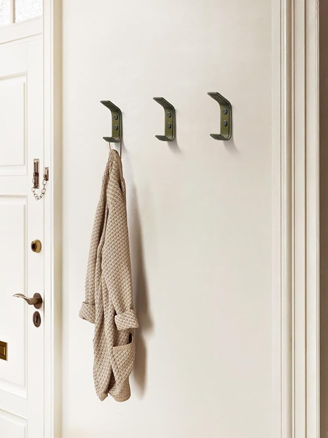 2 Pack Green Leather Coat 2 Hooks Wall for Hanging Rectangle Coat Hooks for Hanging Robe Towels Bags Hats Scarf Keys Clothes Suitable for Bedroom, Entryway and Closet