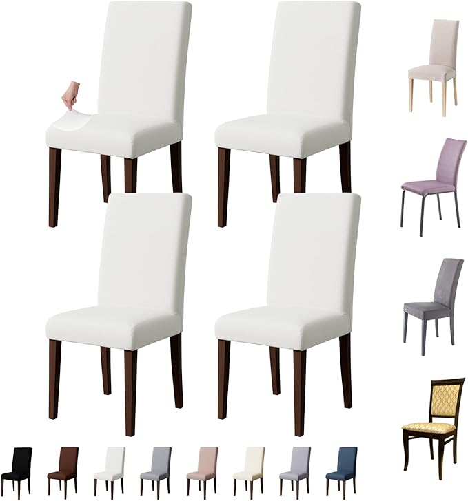 Dining Chair Covers Set of 4, Stretch Kitchen Removable Washable Chairs Slipcovers Seat Protector for Home, Party, Banquet (Beige)