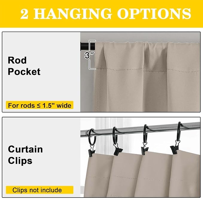 Extra Long Stone Blackout Curtains for Bedroom Living Room 108 Inches Long 2 Panels, Soft Solid Room Darkening Thermal Insulated Window Treatments, Rod Pocket Curtain, 50" Wx108 L