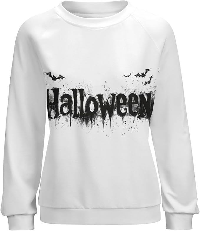 Halloween Sweatshirts for Women Funny and Spooky Print Crewneck Oversized Pullover Outdoor Lounge Fashion Sweater