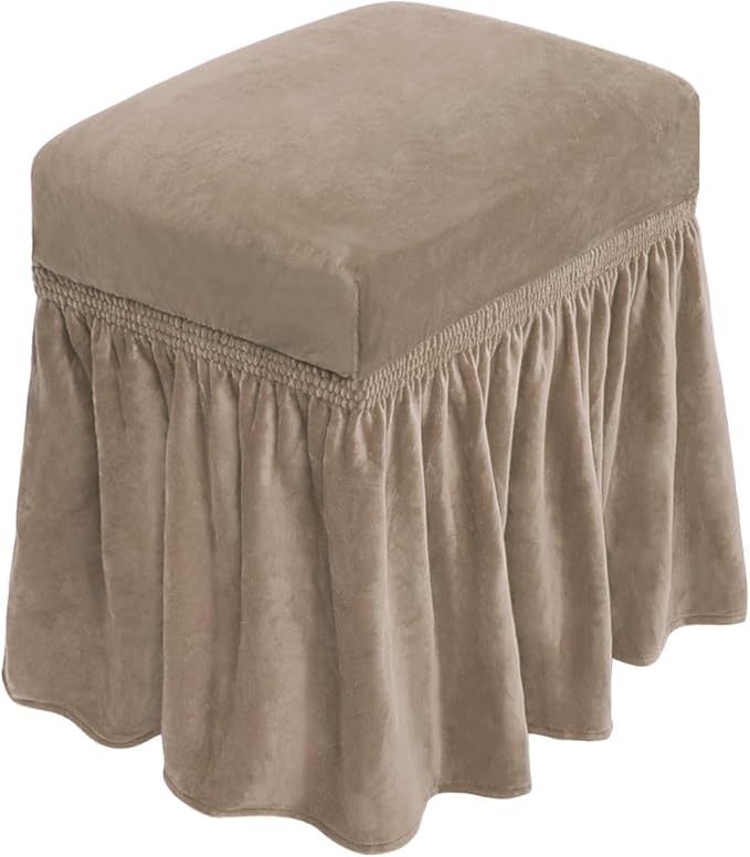 NICEEC Spandex Stretch Vanity Bench Cover with Skirt Removable Super Soft Rectangle Bench Slipcover Washable Bench Cushion Seat Covers for Living Room Bedroom Kitchen(Coffee)