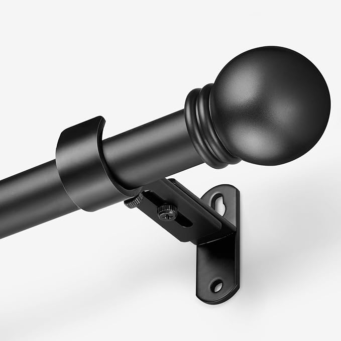 Curtain Rods for Windows 16 to 120 Inches, Curtain Rod Max Adjustable Length of 132 IN, 6/8" Diameter Drapery Rods Round Finials, Black, Pack of 1