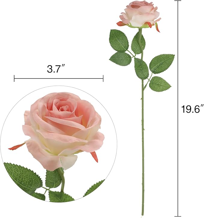 Nubry Artificial Silk Rose Flower Bouquet Lifelike Fake Rose for Wedding Home Party Decoration Event Gift 10pcs (Gradient Light Pink)