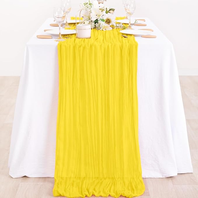 MLMC Yellow Table Runner 10ft Rustic Spring Cheesecloth Table Runner Gauze Cheese Cloth Centerpiece Decororations 35x120 Inches for Easter Wedding Baby Shower Outdoor Picninc Decor
