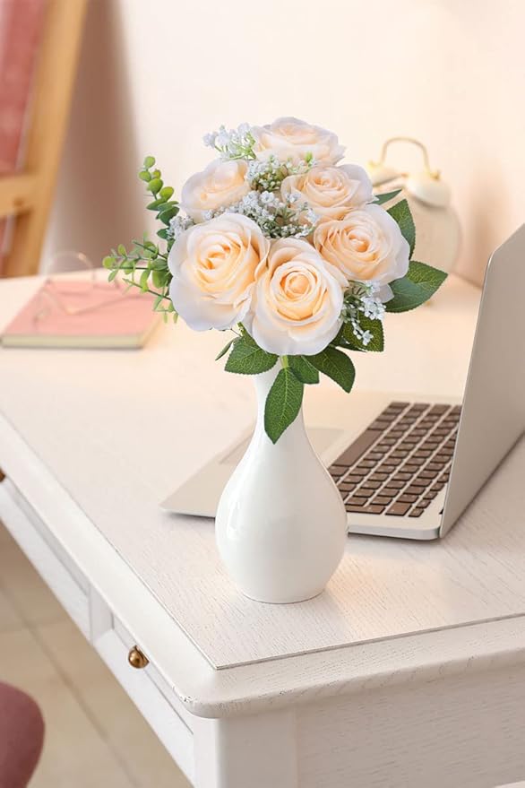 Artificial Rose Flower Artificial Flowers Flower with Long Stem Silk Roses Bouquet for Wedding Bridal Shower Party Home Decoration (Champagne, 50 Pcs)
