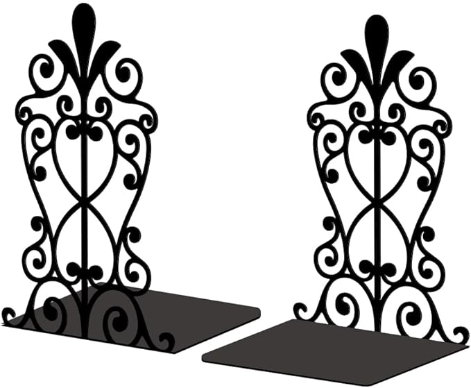 Peacoblue Metal Bookends for Shelves, Modern Decorative Heavy Duty Study Book Support Stoppers for Office, Desk, Shelf, Room 5.3"x4.3"x7.9" Cast Iron Tall Bookends, 1 Pair (European Style Pattern)
