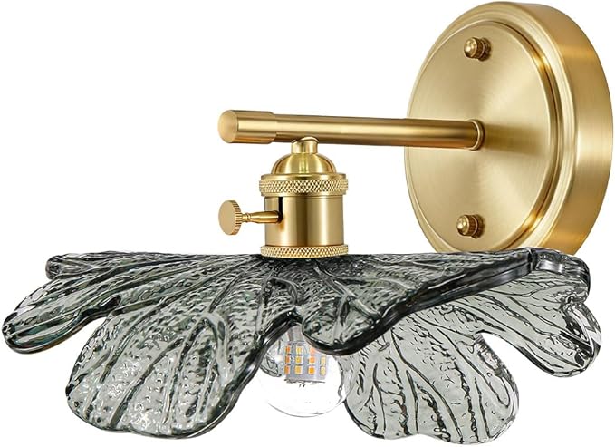 Modern Bathroom Vanity Light Vintage Wall Sconce Hand Blown 1-Light Wall lamp Indoor Wall Light with Dark Green Glass Shade Gold Vanity Light Over Mirror for Bedroom Hallway Living Room