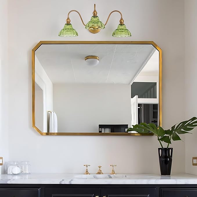 Vintage Bathroom Vanity Light 3-Light Bedroom Vanity Lighting Fixtures Green Wall Sconces for Living Room Hallway Dining Room Kitchen