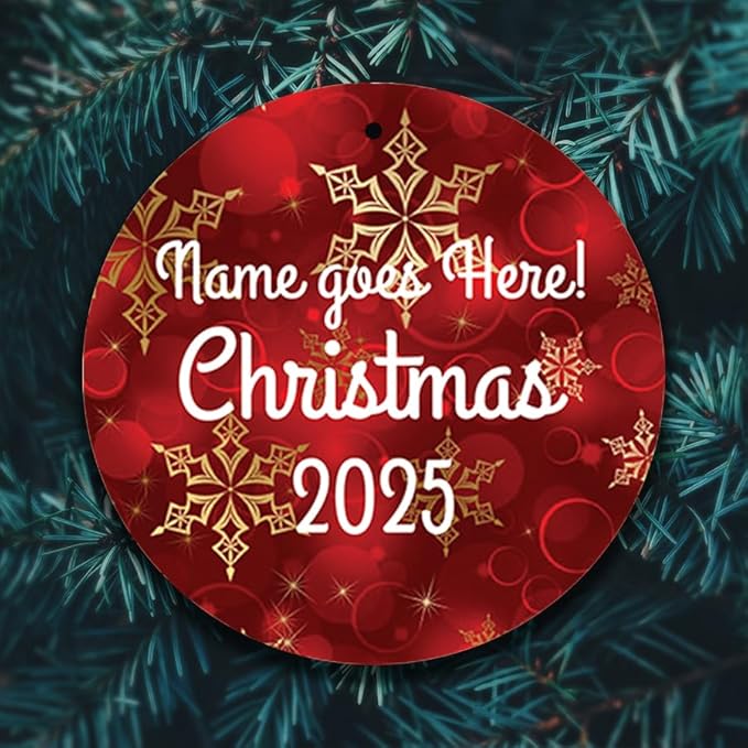 Personalized Christmas Ornament 2025 – Custom Name 4" Lightweight PVC Holiday Decoration – Double-Sided UV Printed Tree Keepsake – Gift for Kids, Families & Friends (Gold Snow Flakes)