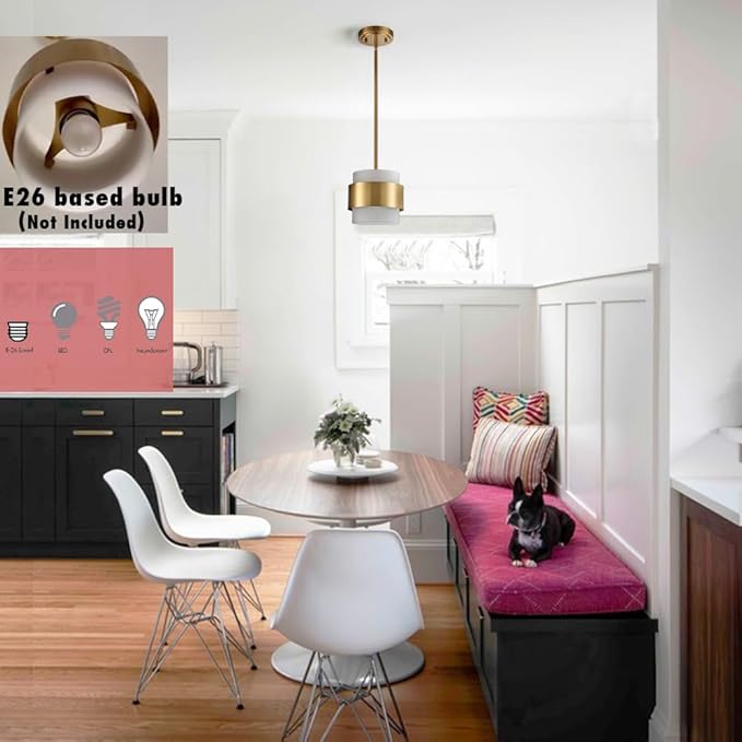 CLAXY Modern Gold Pendant Lights mini Pendant Light for Kitchen Island Dining Room Bar Restaurant with Frosted Glass Shade Rod Hanging Light Fixture