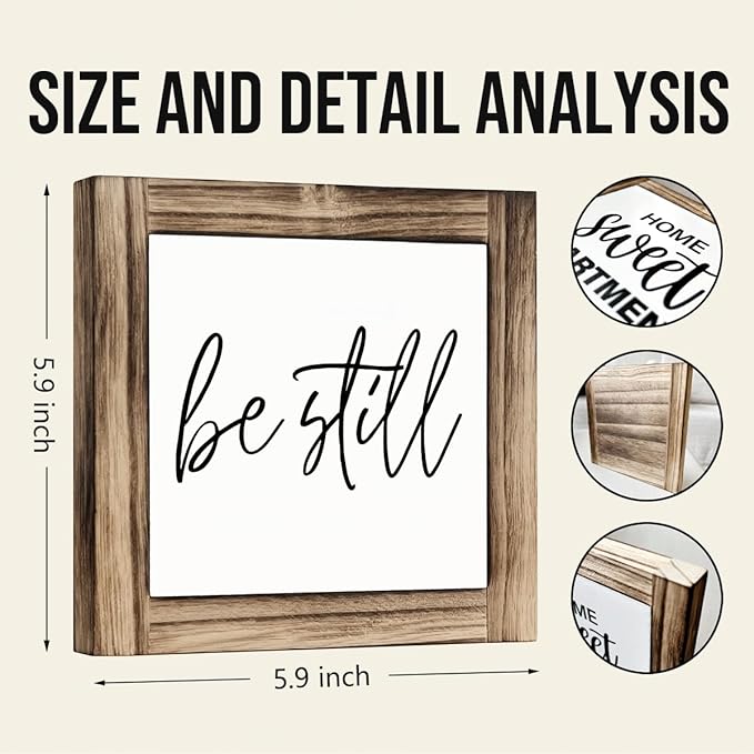Inspirational Decor Signs, Decorative Wooden Box Sign, Farmhouse Shelf Decoration, Calm Down Corner Decoration, Rustic Home Office Decors, Desk Decor Art, Be Still Sign, 5.9×5.9 inches